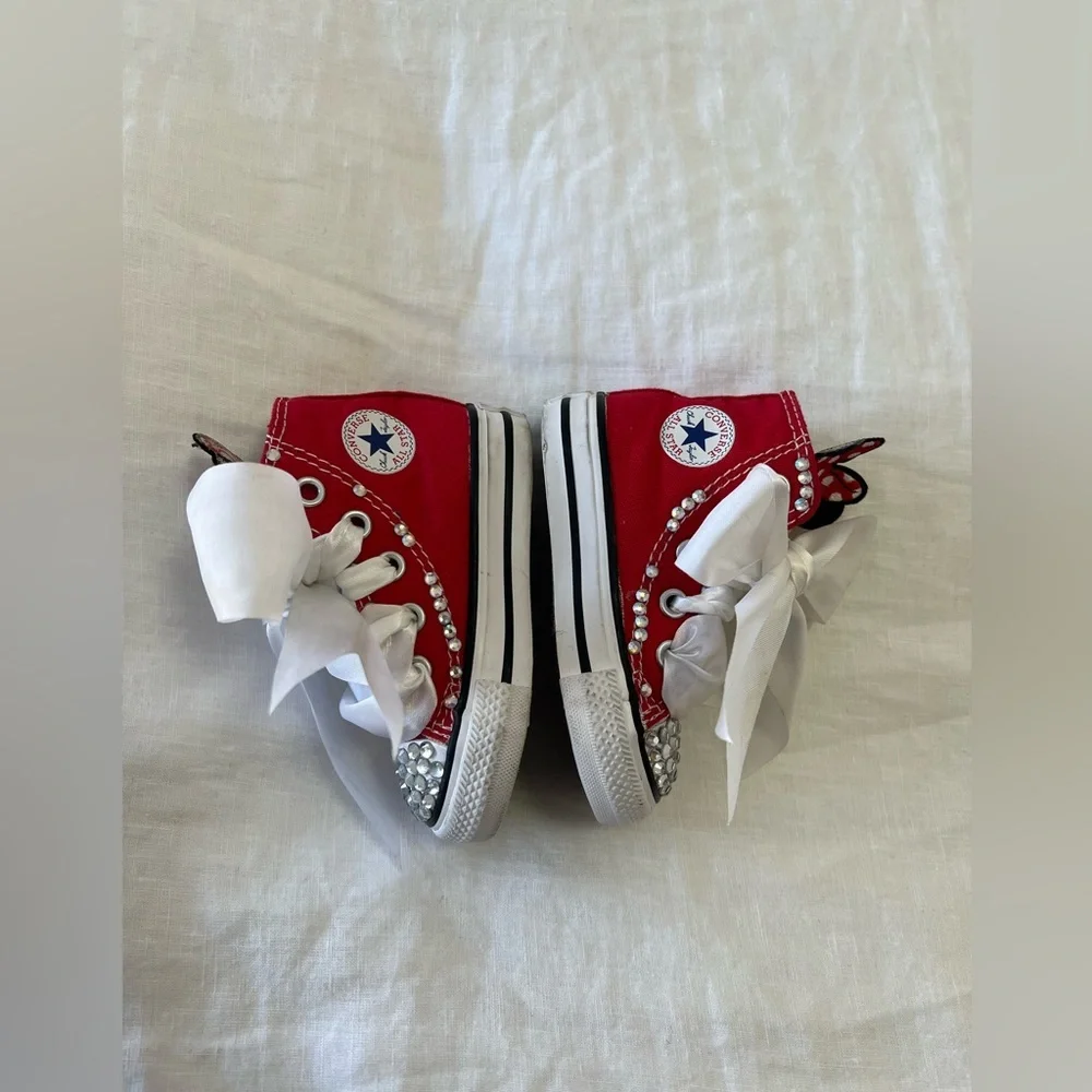 Converse | Infant SZ 3 | Red Minnie Mouse Disney High Top Shoes | Sparkle Bling